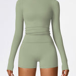 Women's Four Seasons Sports Suit, Women's Long Sleeve Round Neck Sports T-shirt And High Waist Tight Shorts Yoga Suit. EX-STOCK
