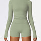 Women's Four Seasons Sports Suit, Women's Long Sleeve Round Neck Sports T-shirt And High Waist Tight Shorts Yoga Suit. EX-STOCK