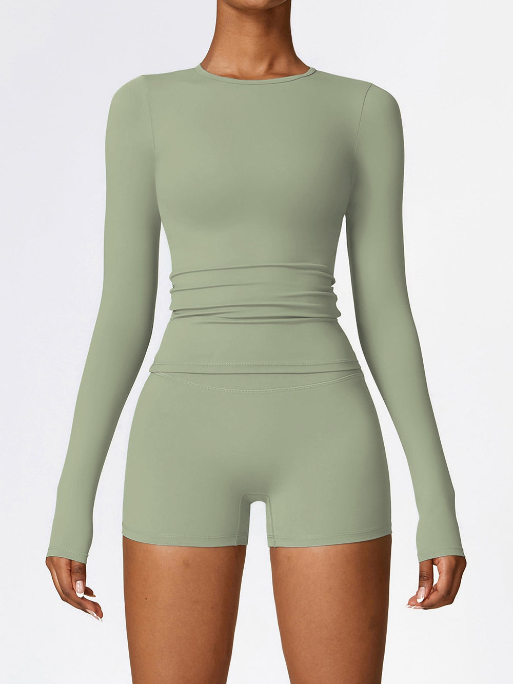 Women's Four Seasons Sports Suit, Women's Long Sleeve Round Neck Sports T-shirt And High Waist Tight Shorts Yoga Suit. EX-STOCK
