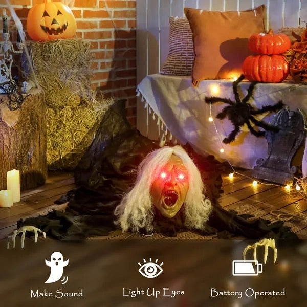 72 Life Size Halloween Animated Crawling Zombie With Glowing LED Eyes, Battery Operated, Indoor Outdoor Party Props EX-STOCK Canada 