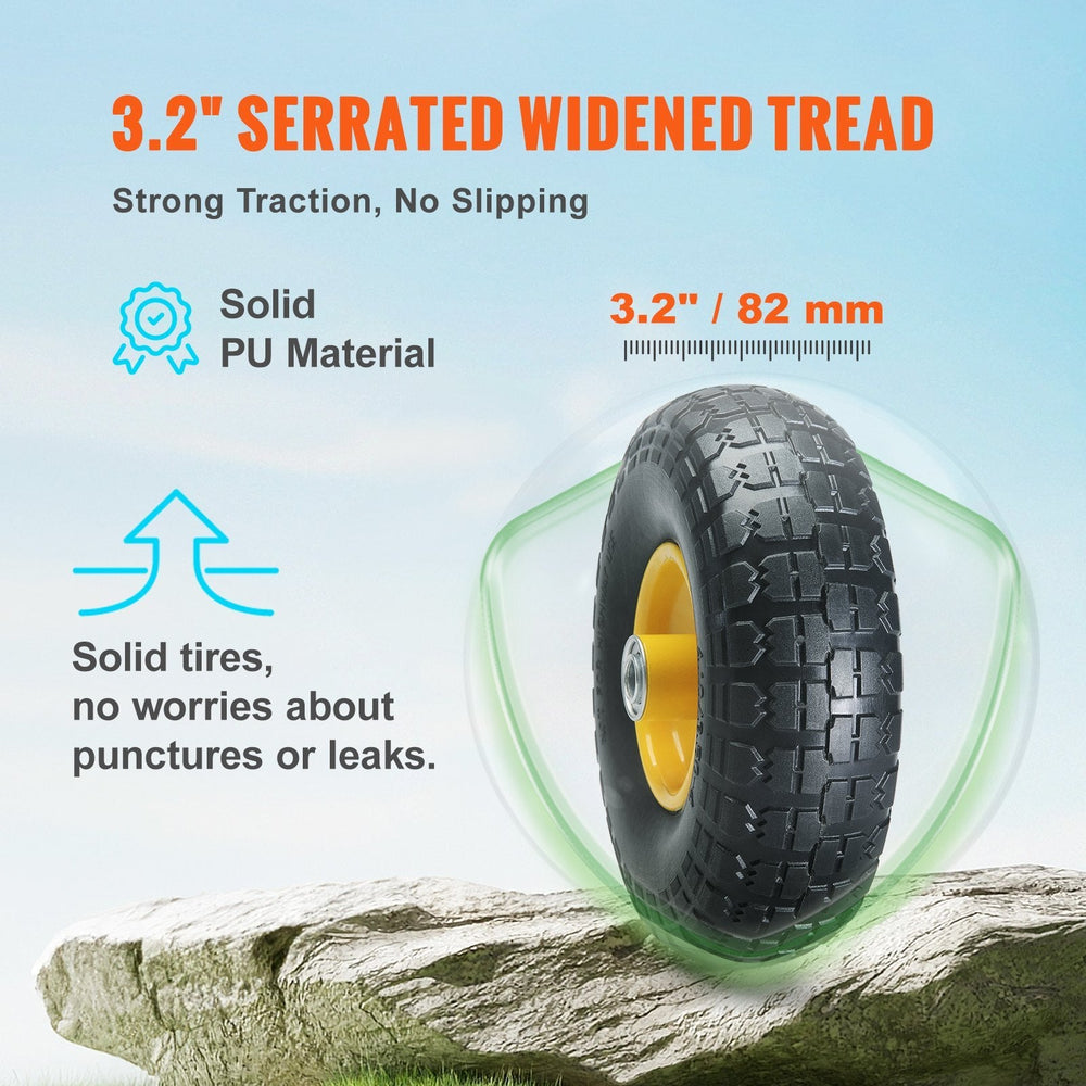 Solid PU Run-Flat Tire Wheel, 2-Pack, 400 Lbs Dynamic Load, 450 Lbs Static Load, Flat Free Tubeless Tires And Wheels For Hand Truck, Utility Cart, Dollies, Garden Trailers, Various Carts EX-STOCK