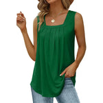 Summer cotton Tops For Women Loose Fit Pleated Square Neck Sleeveless Blouse Tops - EX-STOCK CANADA