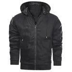 Men's Leather Jacket Men Motorcycle Removable Hood