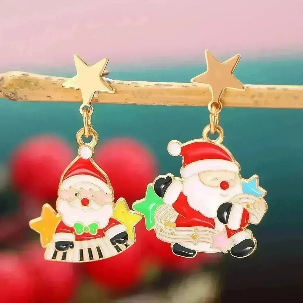 Fashionable Asymmetric Cartoon Dripping Oil Christmas Elk Earrings - EX-STOCK CANADA