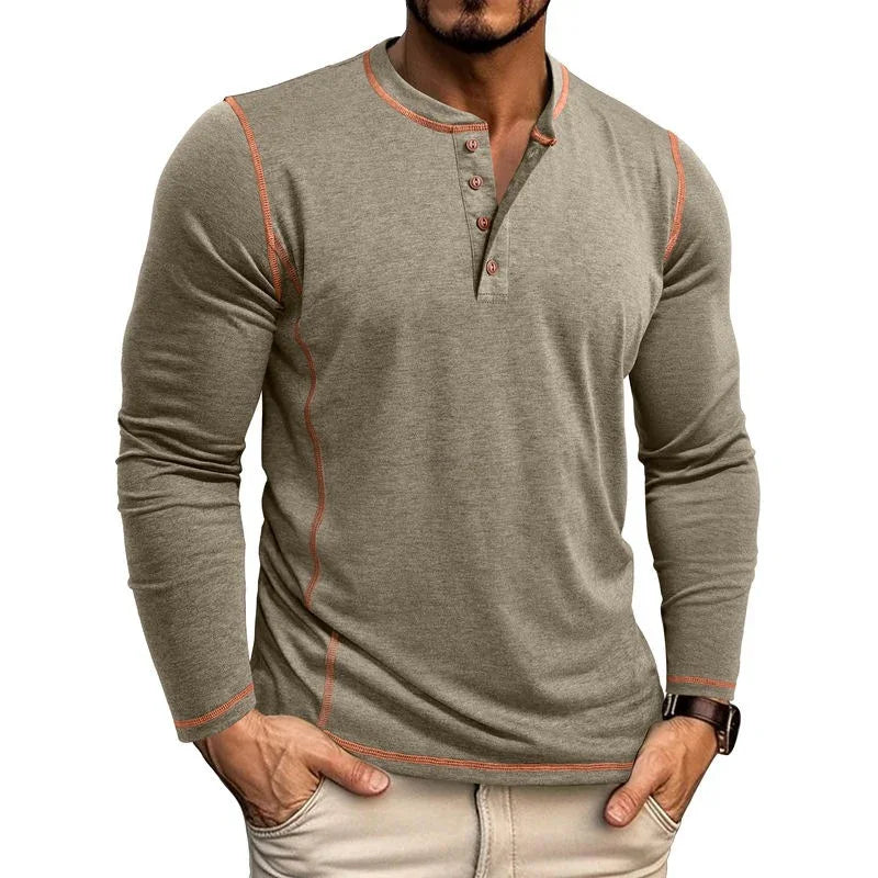 European And American Men's Henley Shirt With Four-button Top EX-STOCK Canada 