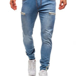 European And American Men's Denim Fabric Casual Frosted Zipper Design Jeans pant Men