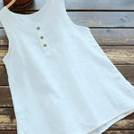 Solid Color Round Neck Loose Casual Vest Cotton Linen summer blouse top for Women - EX-STOCK CANADA