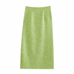 Women's Green Textured Slit High Waist Slit Midi Skirt green - EX-STOCK CANADA