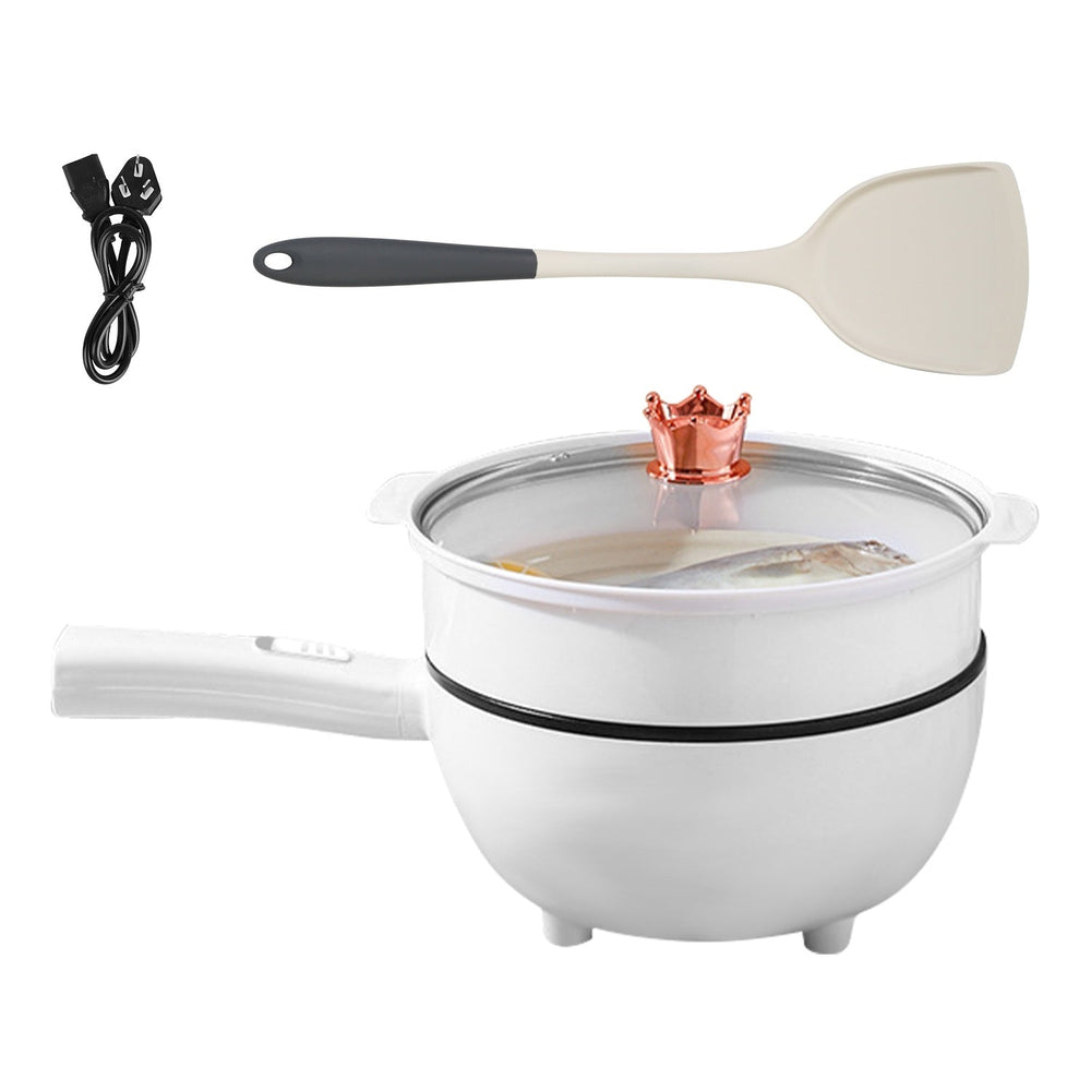 Electric Hot Pot Non-Stick Frying Pan Portable Rapid Noodles Cooker With Long Handle Steamer Spatula Dual Power Control Overheat Dry-Boil Protection For College Dorm Room Essential EX-STOCK