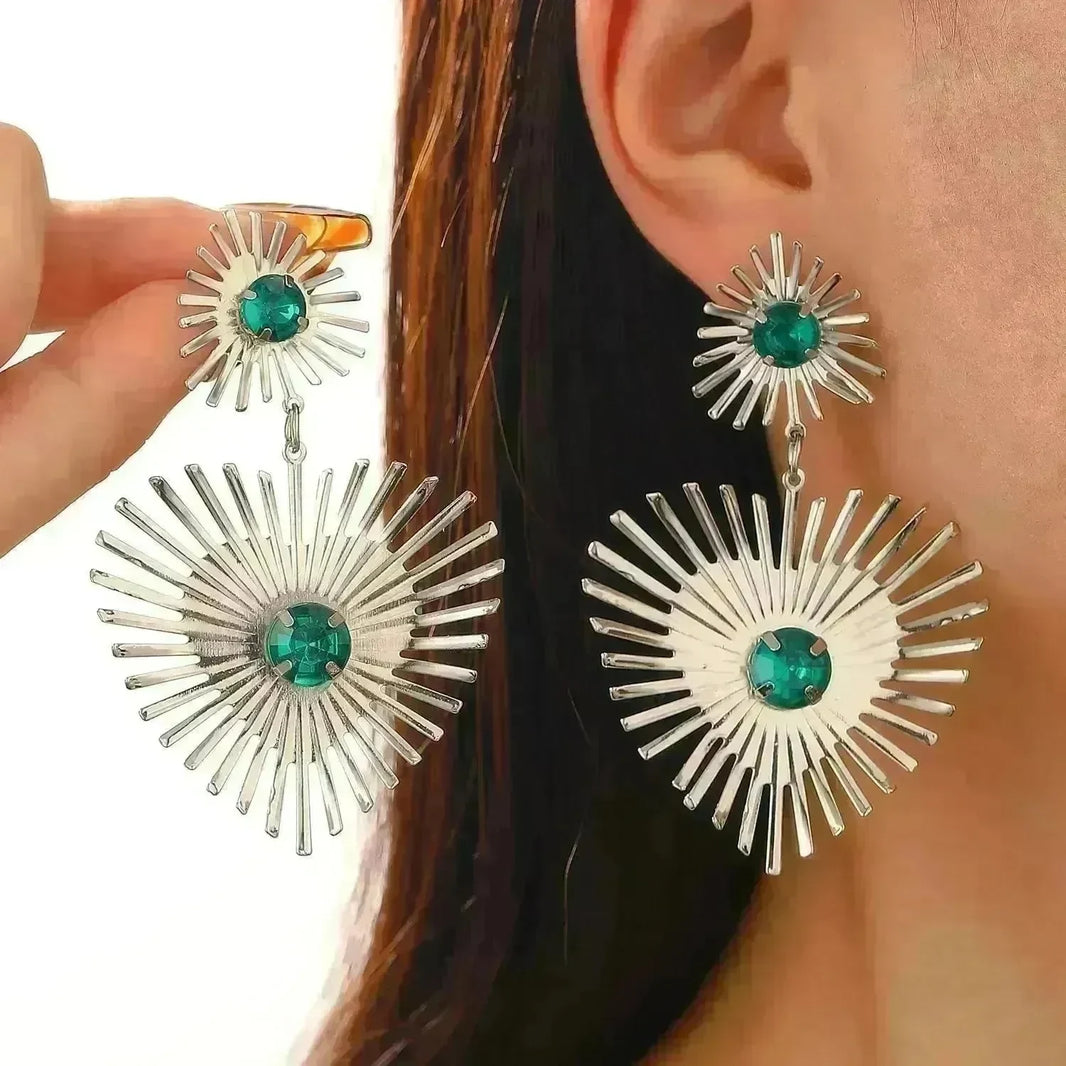 Bohemian Sunflower Heart-shaped Earrings Rhinestone Exaggerated Chandelier earring - EX-STOCK CANADA
