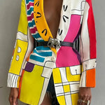 Fashion Printed Shawl Collar Single-breasted Belt Vintage Blazer Women - EX-STOCK CANADA