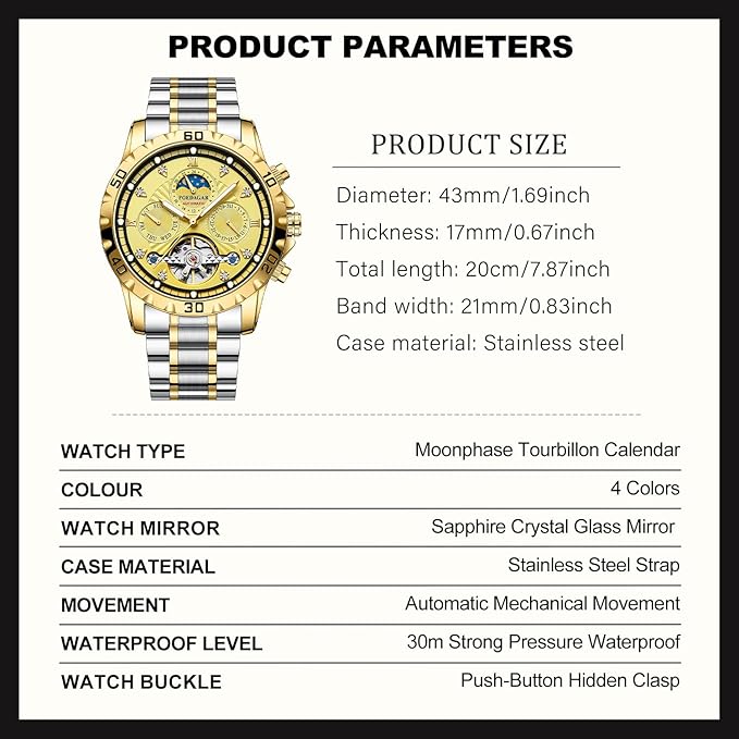 Men's Mechanical Watch Waterproof Luxury Multifunctional Men's Wrist Watch | EX-STOCK Canada 