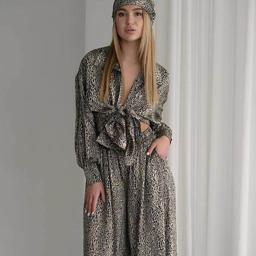 Fashionable Leopard Print Loose Ice Silk Pajamas For Women - EX-STOCK Canada
