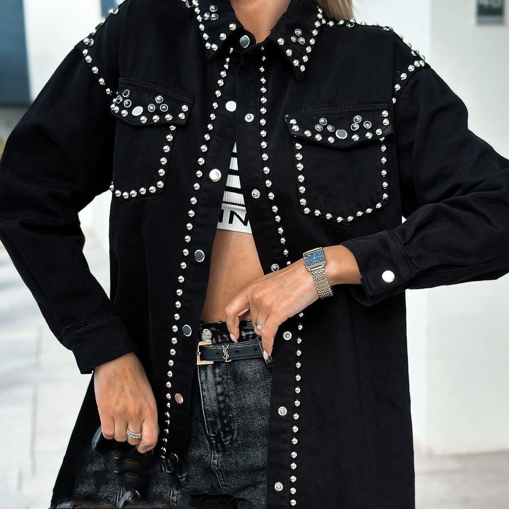 Retro Street Style Rivet Loose Denim Jacket Women EX-STOCK Canada 