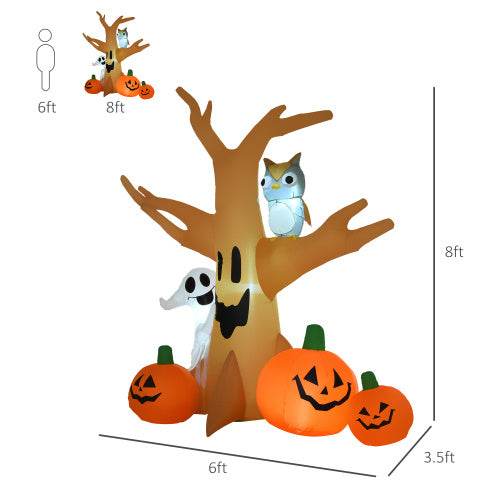 HOMCOM 7.5 Tall Lighted Halloween Inflatables Outdoor Decorations Haunted Tree With Owl, Ghost, Pumpkins, Blow Up LED Yard Decor For Garden, Lawn, Party, Holiday, Waterproof - EX-STOCK Canada