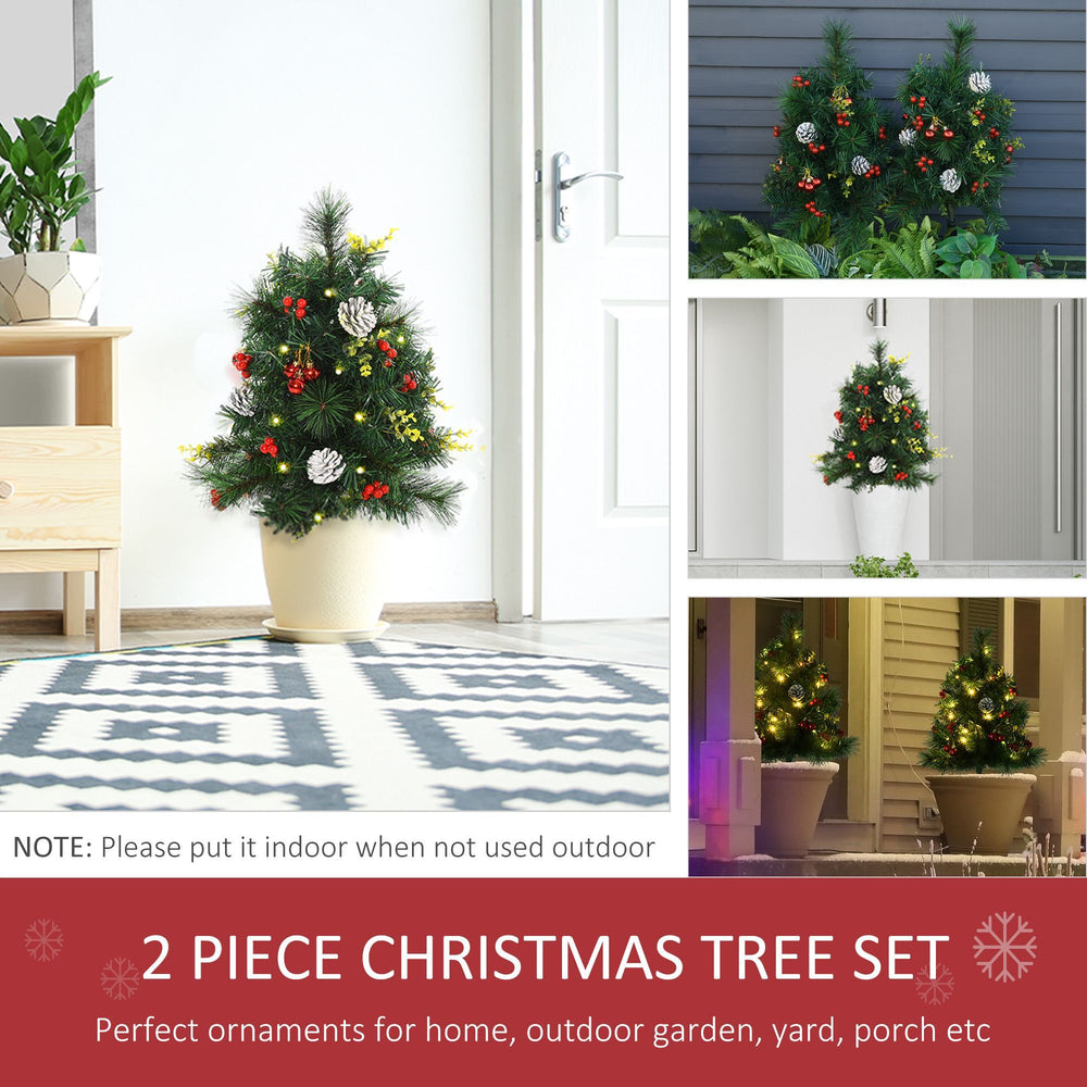 2.5ft 2 Pieces Prelit Artificial Christmas Tree With LED Light Mini Xmas Tree With Small Berry Pine Needles Pinecones Decorations For Garden EX-STOCK Canada 