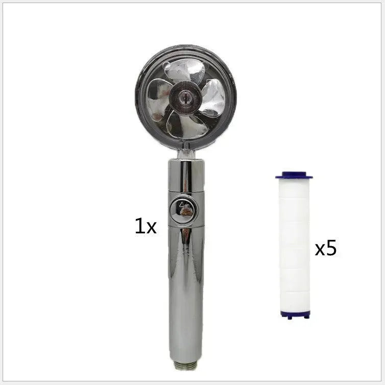 Propeller Driven Shower Head With Stop Button And Cotton Filter Turbocharged High Pressure Handheld Shower Nozzle - EX-STOCK CANADA