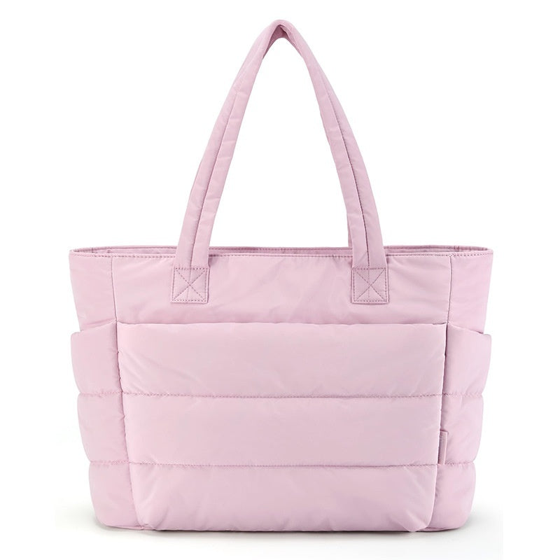 Pink tote bag on a white background Large Capacity Quilted Puffer Tote Bag for Women – Multi-Pocket Shoulder Bag | 9 Colours