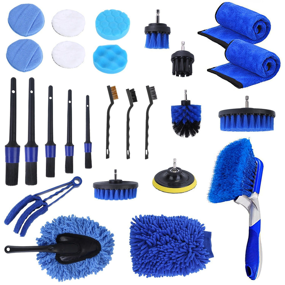 26Pcs Car Detailing Brush Kit Exterior Interior Car Cleaning Set Drill Brush Set Car Buffing Sponge Pads Kit For Cleaning Automobile Interior Exterior Wheels Dashboard EX-STOCK