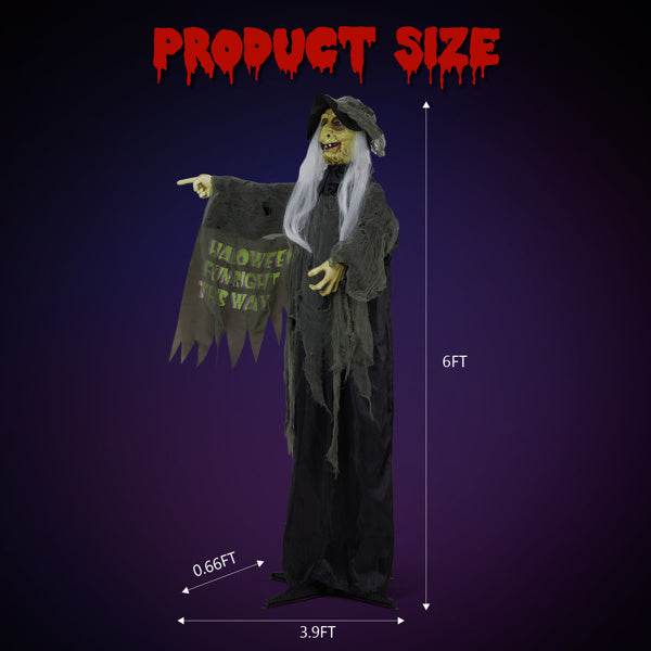 6ft Eye Red Light Vibration Witch Sound Voice Control, Standing Guiding Witch, Battery Model - Batteries Not Included, Halloween Standing Decoration - EX-STOCK Canada