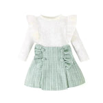 Newborn baby girl Cross-border Sunken Stripe Long Sleeve Classic Style Plaid Short Skirt Two-piece Set for baby girl