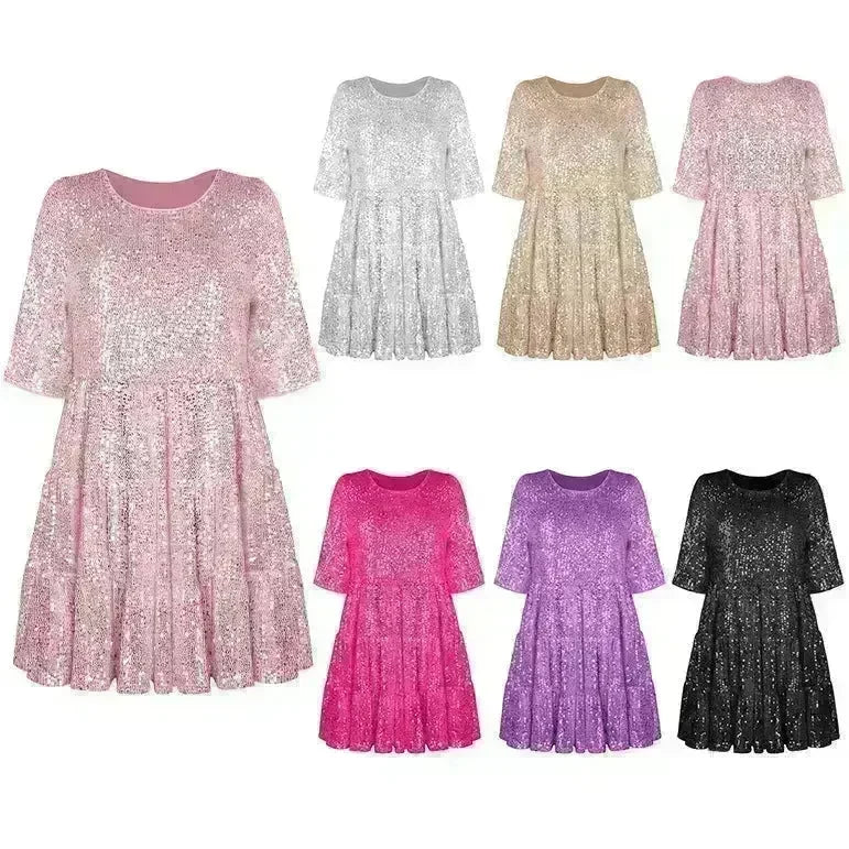 Elegant ladies Sequined Short Mini Skater Dress - EX-STOCK CANADA