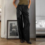 Casual Leather High-waisted Work Formal Trousers Pant women - EX-STOCK CANADA