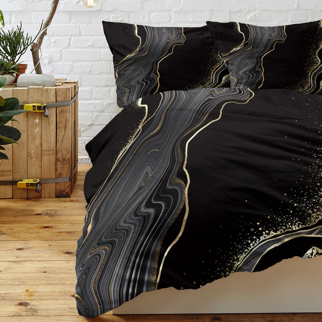 Black Gold Grey Marble Bedding Watercolor Marble Duvet Cover Set Abstract Chic Printed Design Quilt Cover Single 1 Duvet Cover 2 Pillowcases EX-STOCK Canada 