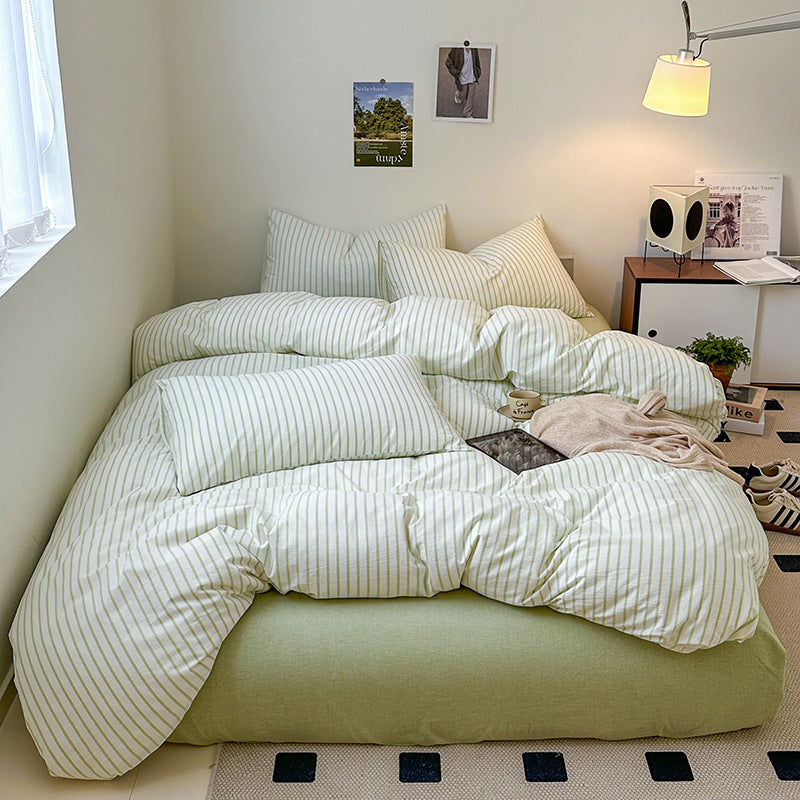 Cotton Yarn-dyed Washed Cotton Four-piece Set Full-cotton Fitted Sheet Non-printed Minimalist Bed Sheet Duvet Cover EX-STOCK Canada 