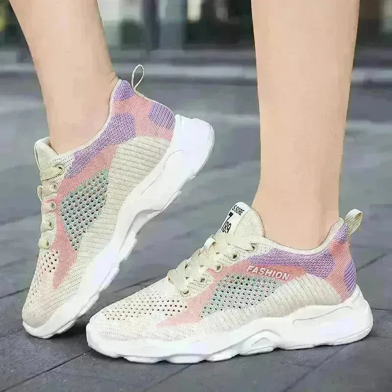 Casual Colorblock Lace-up Sneakers Girls Versatile Breathable Lightweight Walking Running Shoes - EX-STOCK CANADA