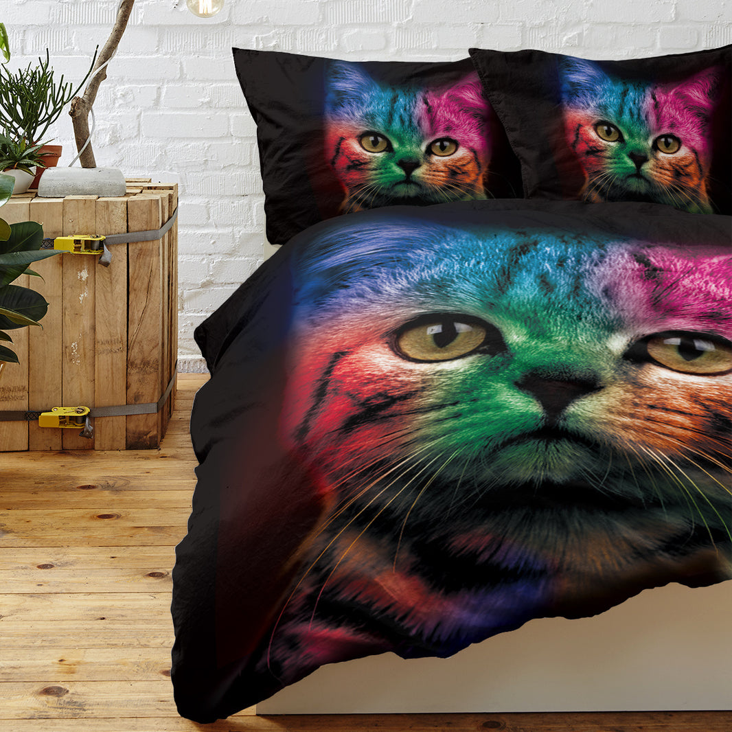 Cat Bedding For Kids Girls Boys Cute Colorful Cat Pattern Quilt Cover Bedspread 3 Piece Bold Color Black Animal Duvet Cover Set For Single Bed EX-STOCK Canada 