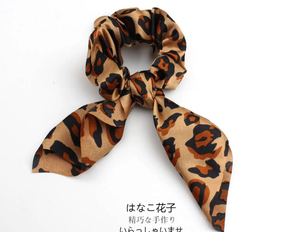 4pcs Leopard Pattern Silk Scarf Hair Scrunchie - EX-STOCK CANADA