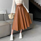 Elegant women High waist Flared Midi PU Leather skirt - EX-STOCK CANADA