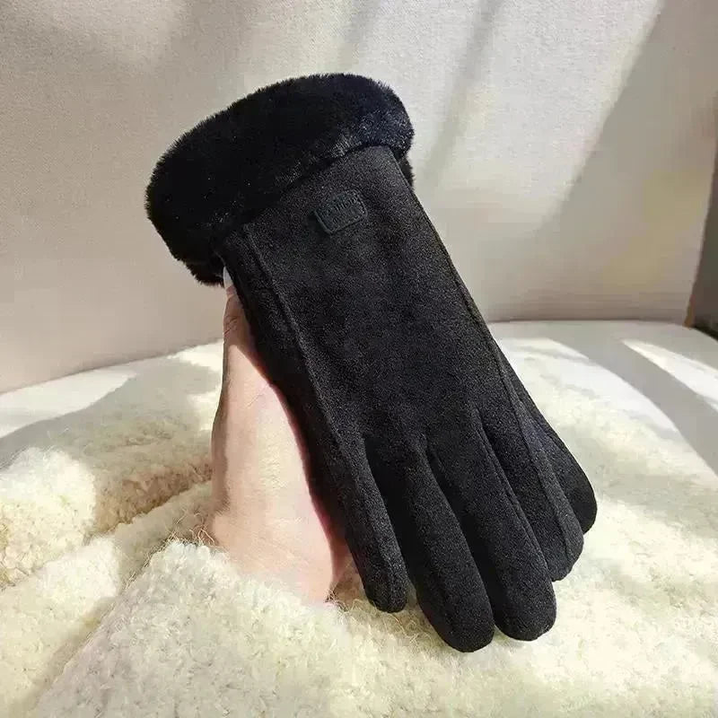 Fleece Lined Padded Warm Keeping Cute Suede Riding Gloves - EX-STOCK CANADA