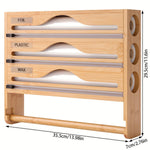 Bamboo Plastic Wrap Cutter With Paper Towel Holder Kitchen Wall-mounted Tinfoil Cutter With Three-grid Cutter And Paper Towel Storage Rack EX-STOCK