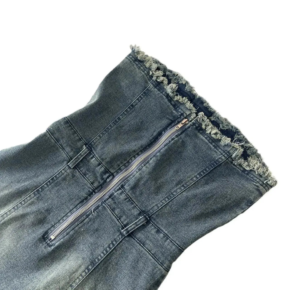 Design Waist-tight Tube Top Raw Edge Denim jeans mini club Dress - EX-STOCK CANADA