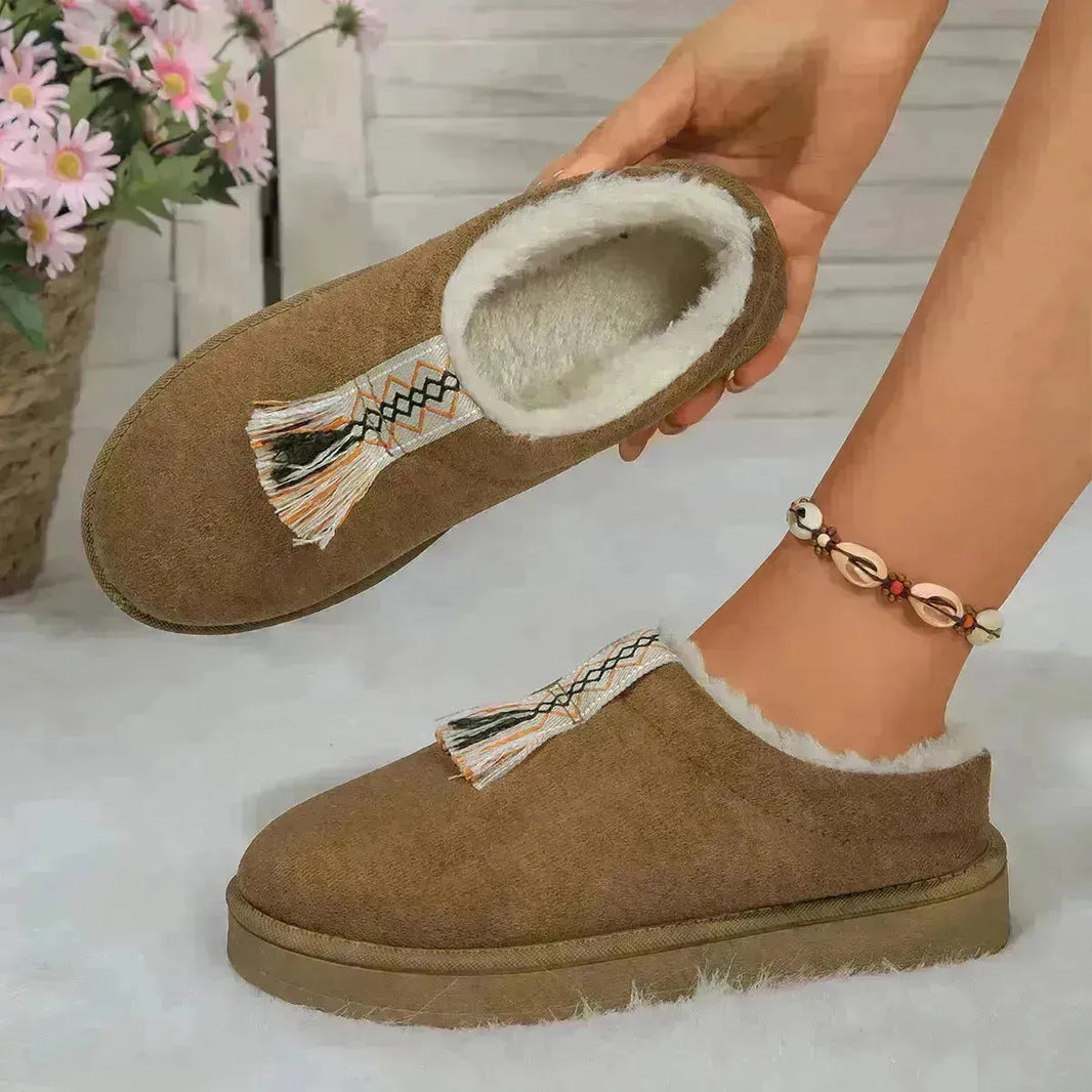 Winter Plush Home Slippers Fashion Round Toe Flat Suede Garden Shoes Indoor Warm Floor Bedroom Slipper For Women