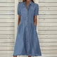 Women's European And American Lapel Casual loose button down Midi Denim jeans Mum Dress - EX-STOCK CANADA
