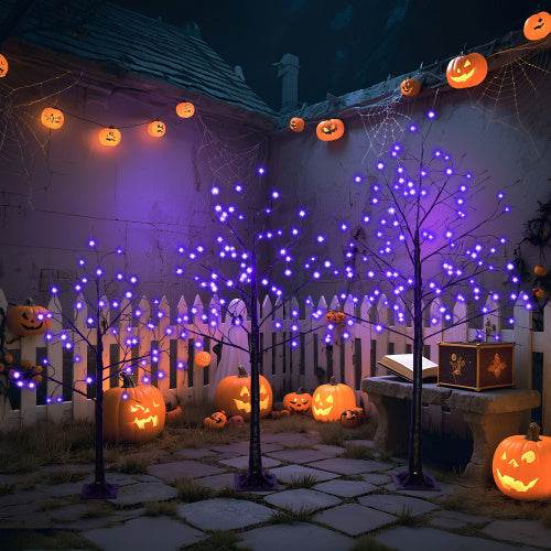 3 Pac Halloween Spooky Tree With Purple Lights, 4FT 5FT And 6FT, Lighted Black Tree For Halloween Decoration EX-STOCK