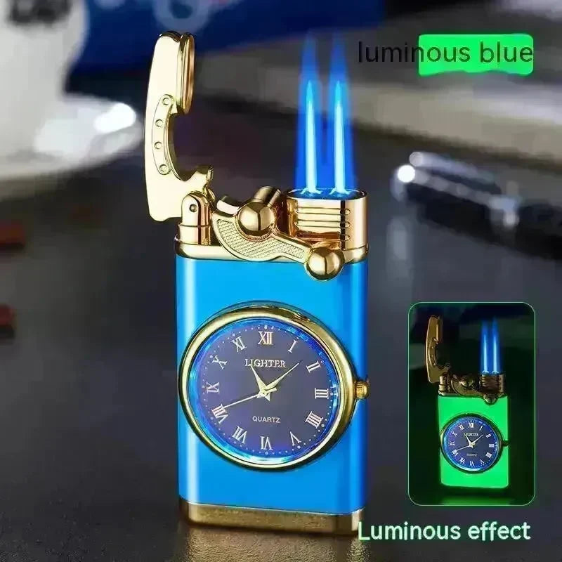 New Lighter With Electric Watch Rocker Arm Automatic Ignition Straight Blue Flame Lighter Creative Real Dial Inflatable Windproof Cigar Lighter Men's Watch Gift - EX-STOCK CANADA