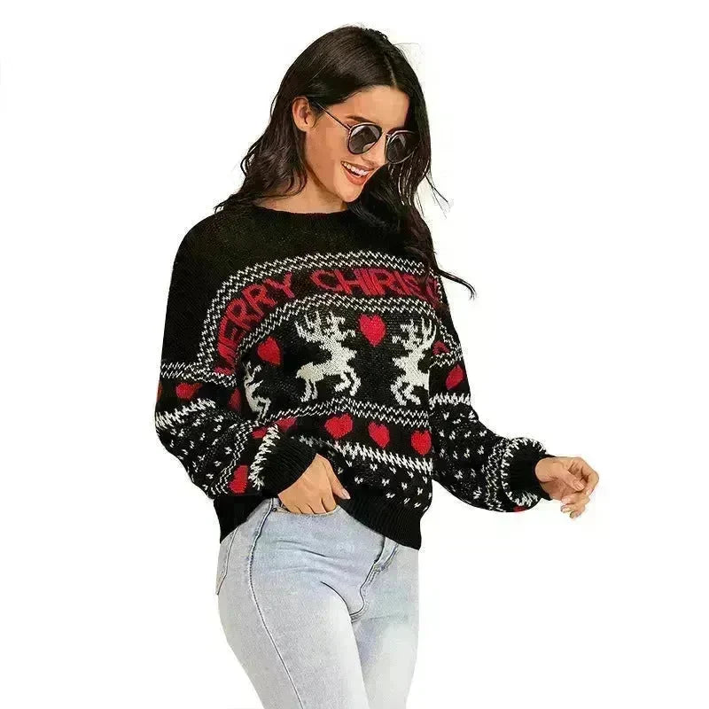 Christmas fawn Antics Reindeer Black  pullover sweater - EX-STOCK CANADA