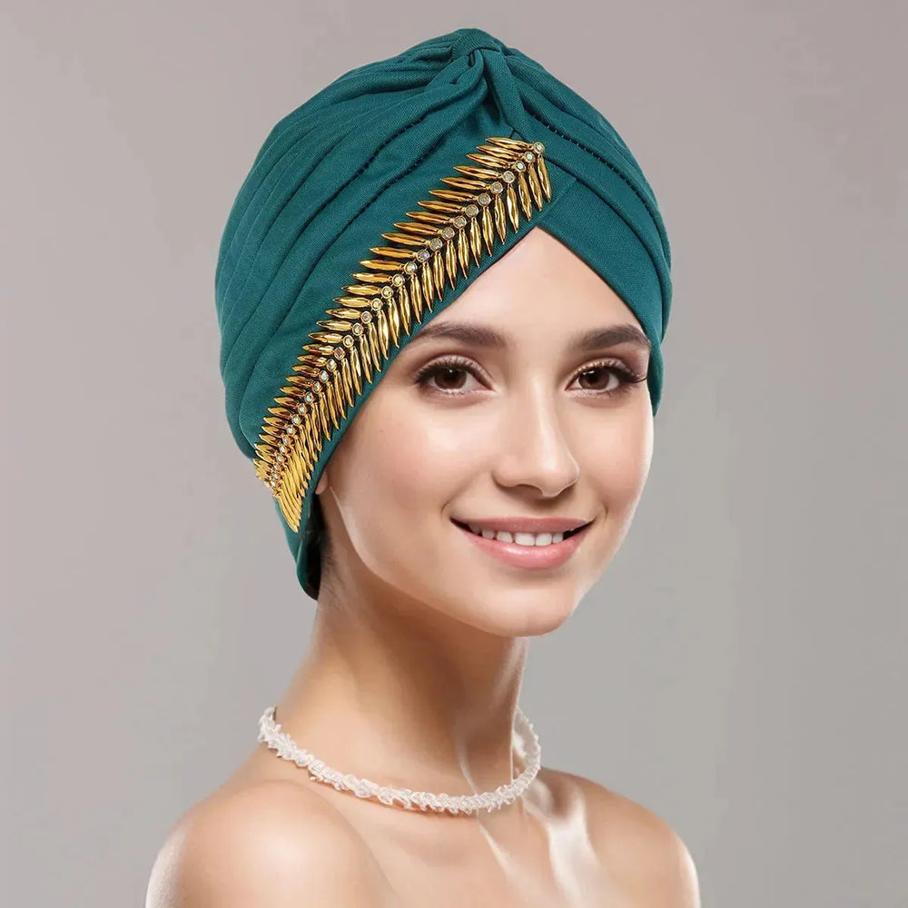 New Rhinestone Turban Cap For Women Pleated Elastic Head Wrap Stylish Ramadan Head Scarf Bonnet Chemo Cap Wedding African Hat - EX-STOCK CANADA