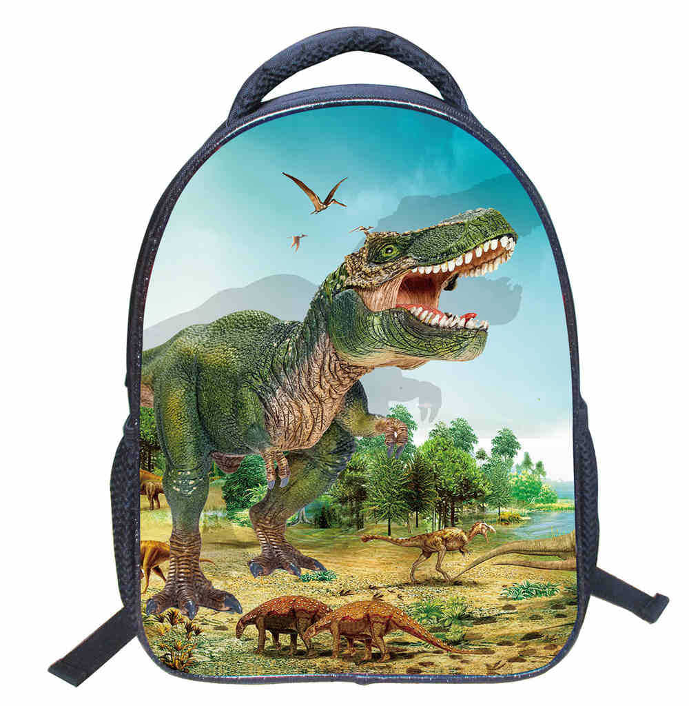 Backpack with dinosaur design on a white background