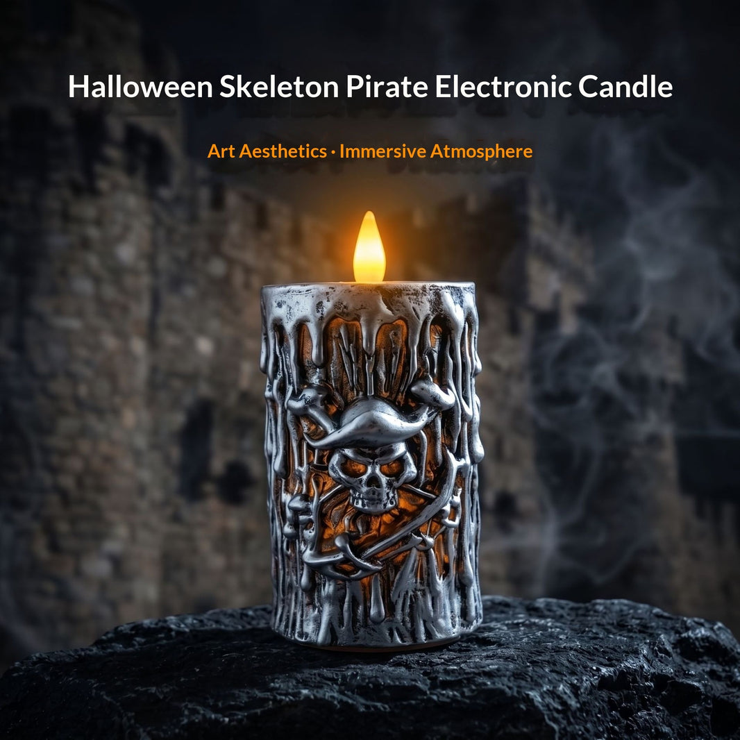 Antique silver resin Halloween skull electronic candle lamp – product view 2