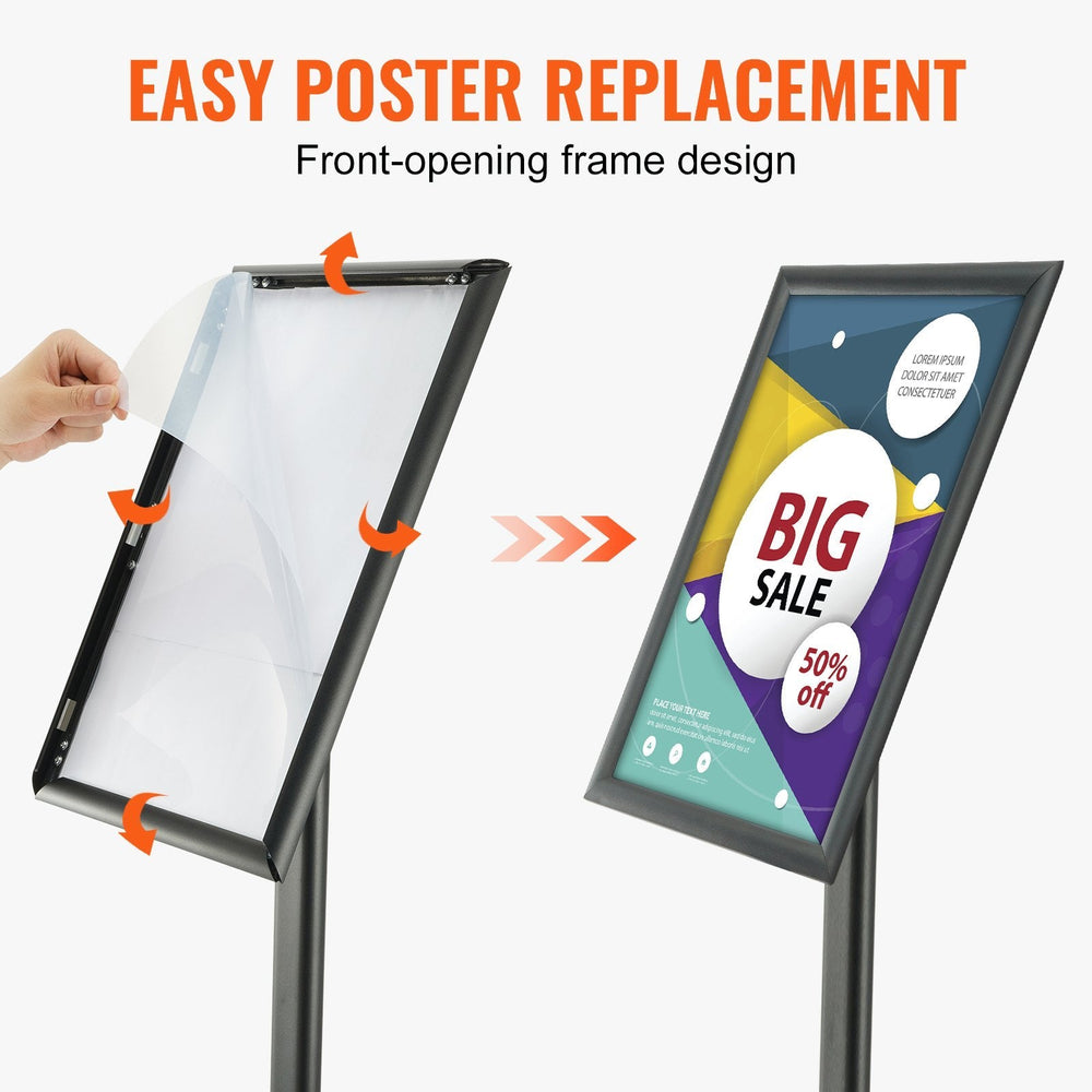 Pedestal Sign Holder, 11 X 17 Inch Vertical And Horizontal Adjustable Poster Stand, Heavy-Duty Floor Standing Sign Holder With Metal Base For Display, Advertisement, And Outdoor, Black EX-STOCK