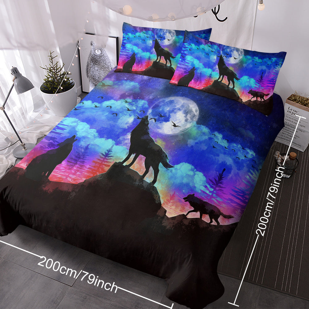 Moon Wolf Duvet Cover Set Single 3pcs Colorful Microfiber Kids Bedding Set EX-STOCK Canada 
