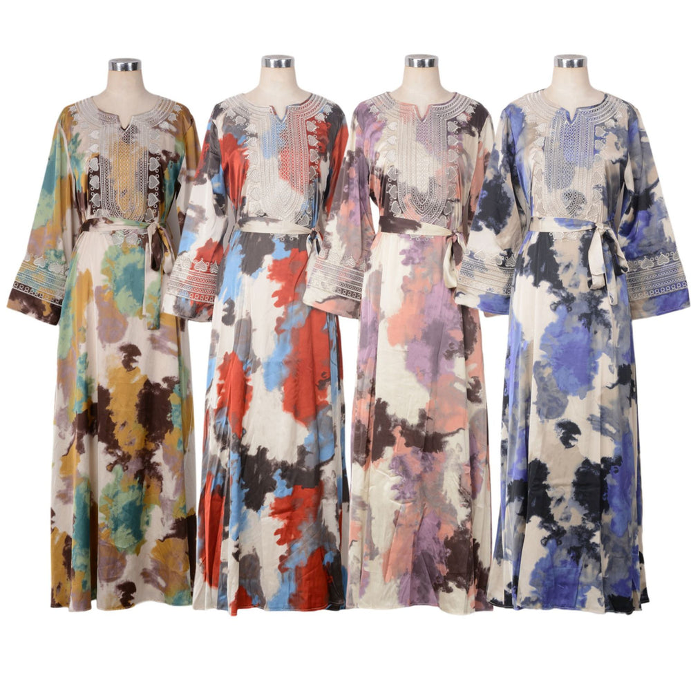 Robe musulmane ample imprimée et brodée pour femmes - EX-STOCK Canada