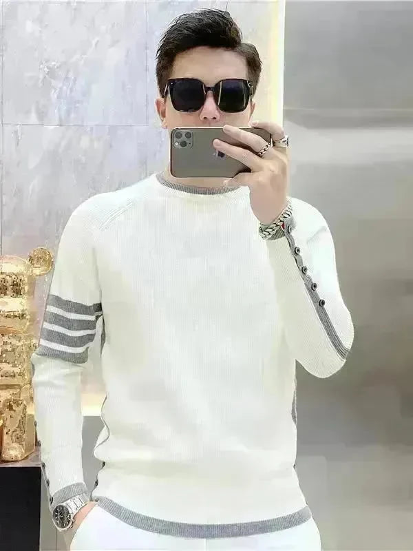 Simple All-match Slim fit Round Neck Pullover Sweater top for men - EX-STOCK CANADA