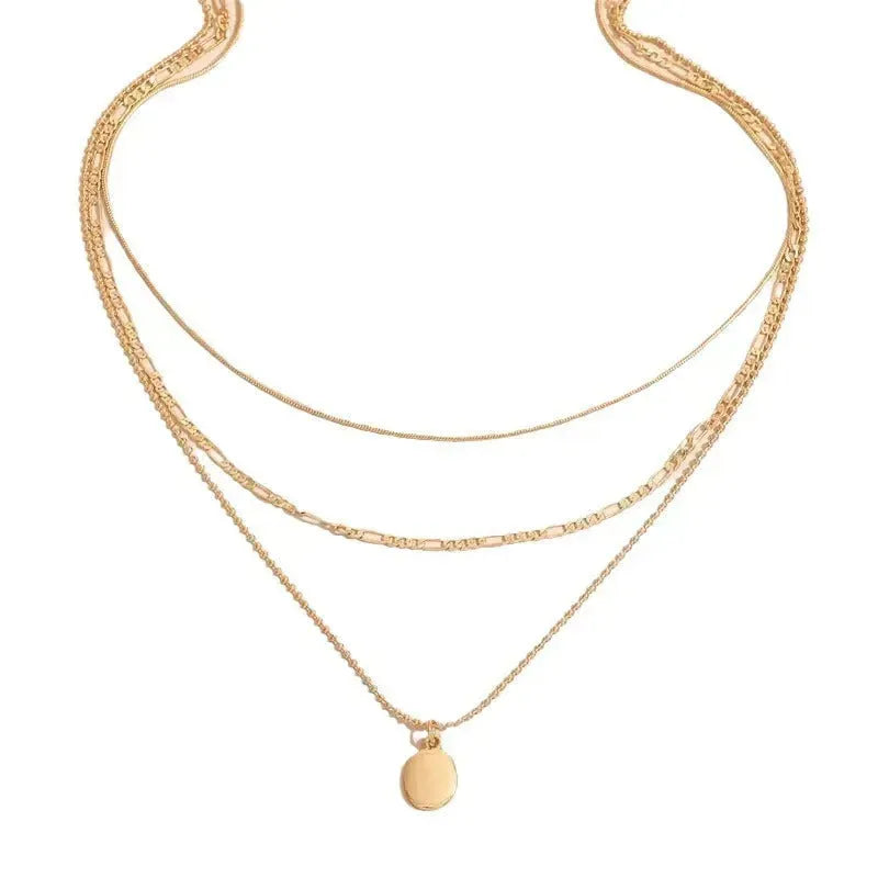 Vintage Geometric Metal Oval Pendant Necklace - EX-STOCK CANADA