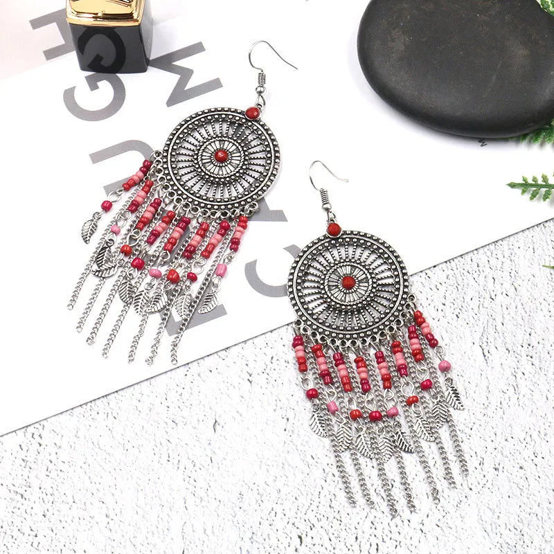 Beaded fringed hollow earrings - EX-STOCK CANADA